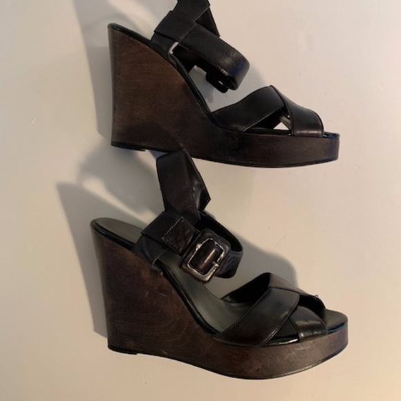 Nine West Black Sandals with Wood Wedges - Picture 3 of 8